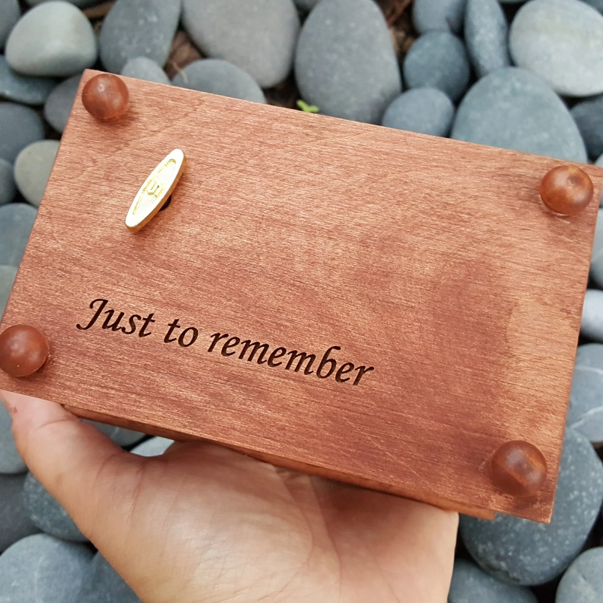 Christening box with name and cross on top with built in music player