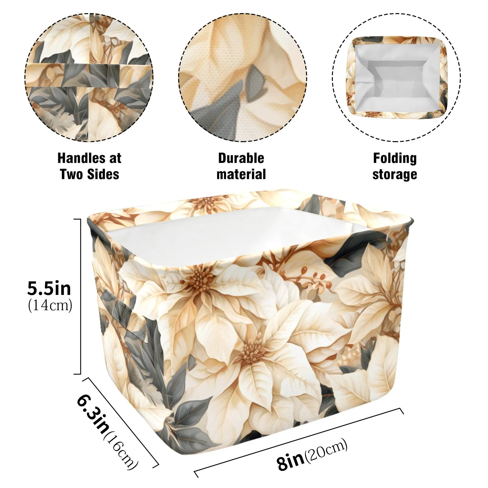 Cream Poinsettia2 Fabric Storage Basket