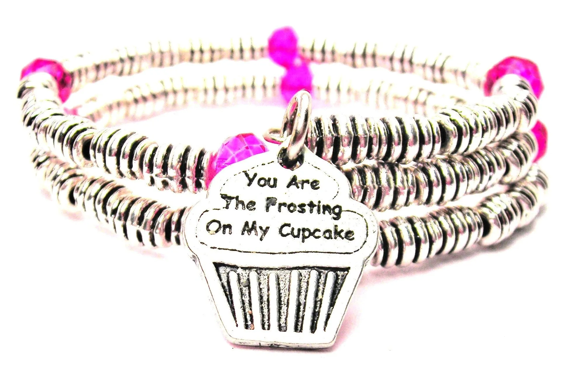 Cupcake Shaped You Are The Frosting On My Cupcake Curly Coil Wrap Style Bangle Bracelet