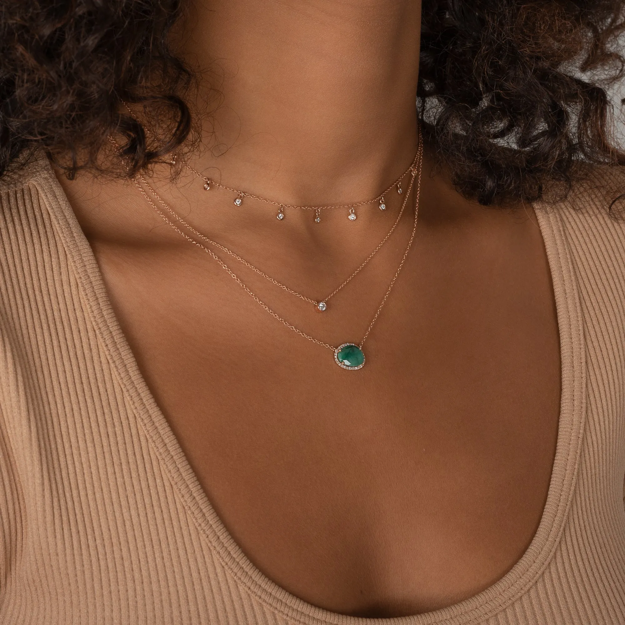 Drop Bezel Diamond Shaker Necklace