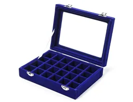 Electomania Velvet Fabric Glass Jewelry Ring Display Box Tray Holder Storage Box Organizer