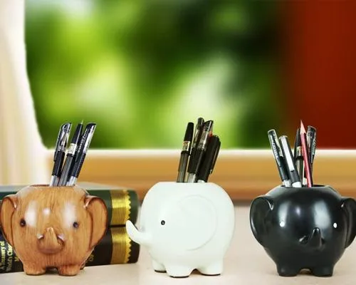 Elephant Shape Desk Pencil Holder - Black