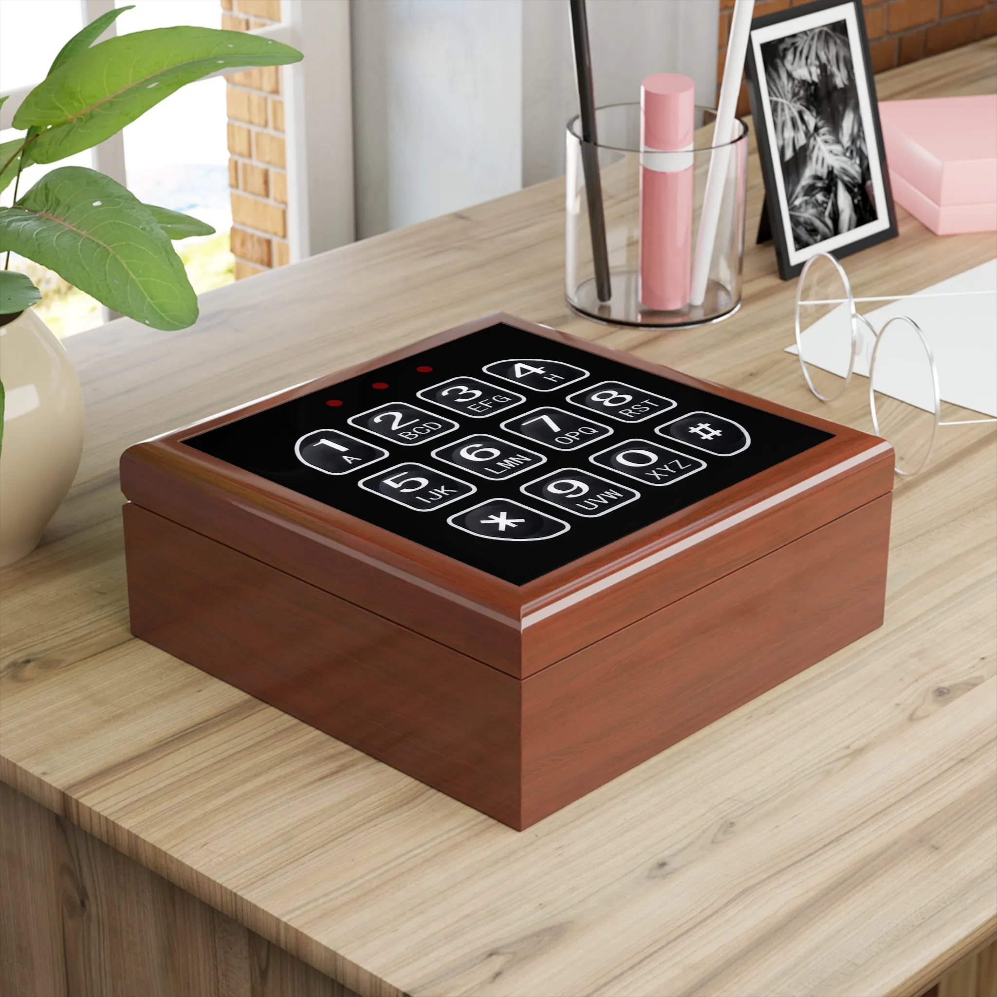 Fake Keypad Lock Wood Jewelry Box