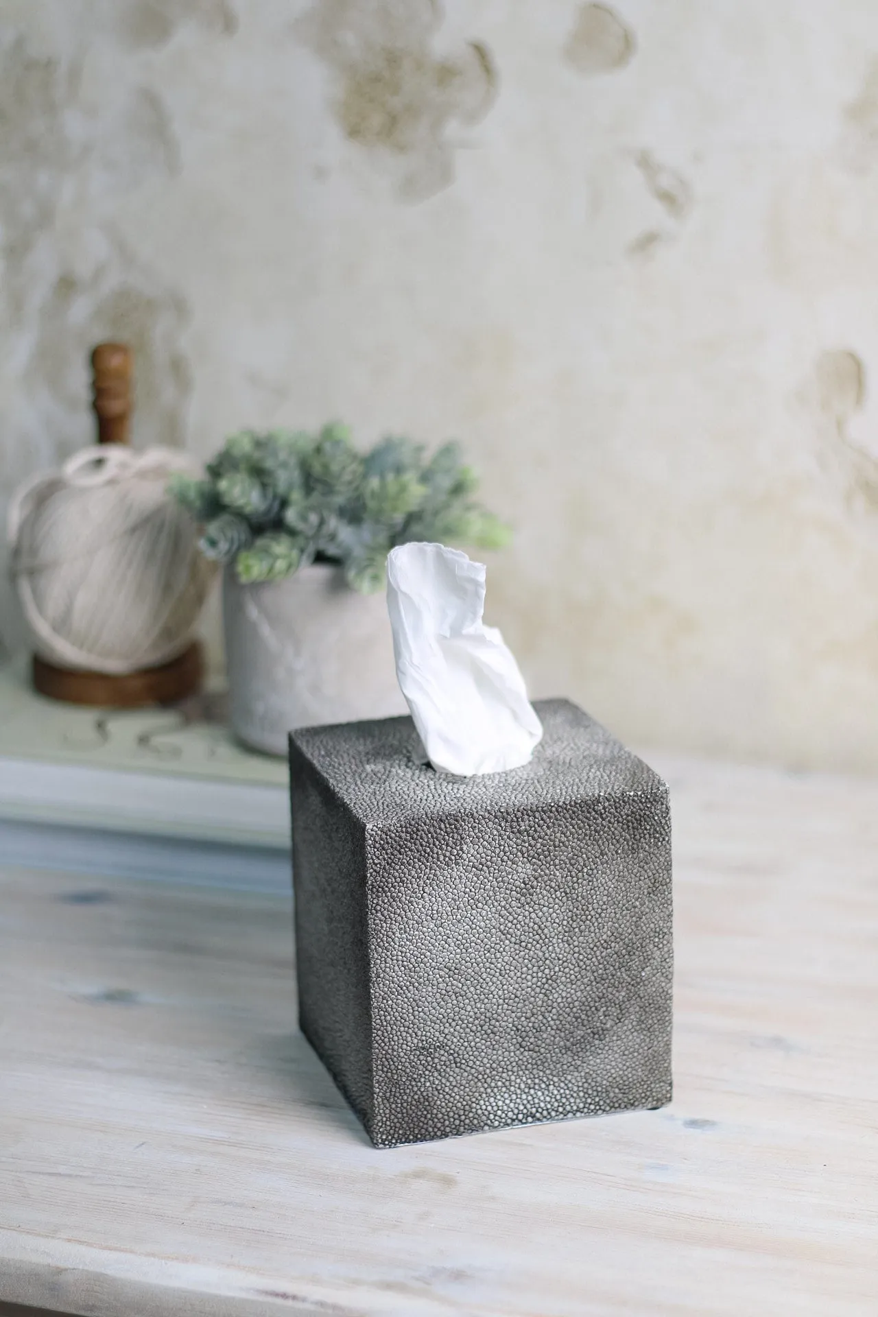 Faux Shagreen Grey Tissue Box