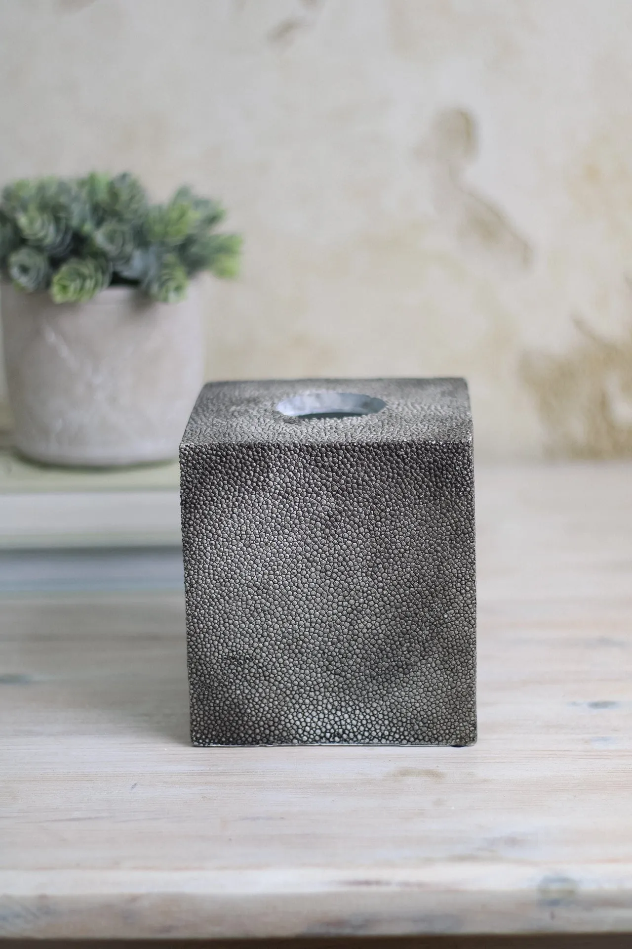 Faux Shagreen Grey Tissue Box