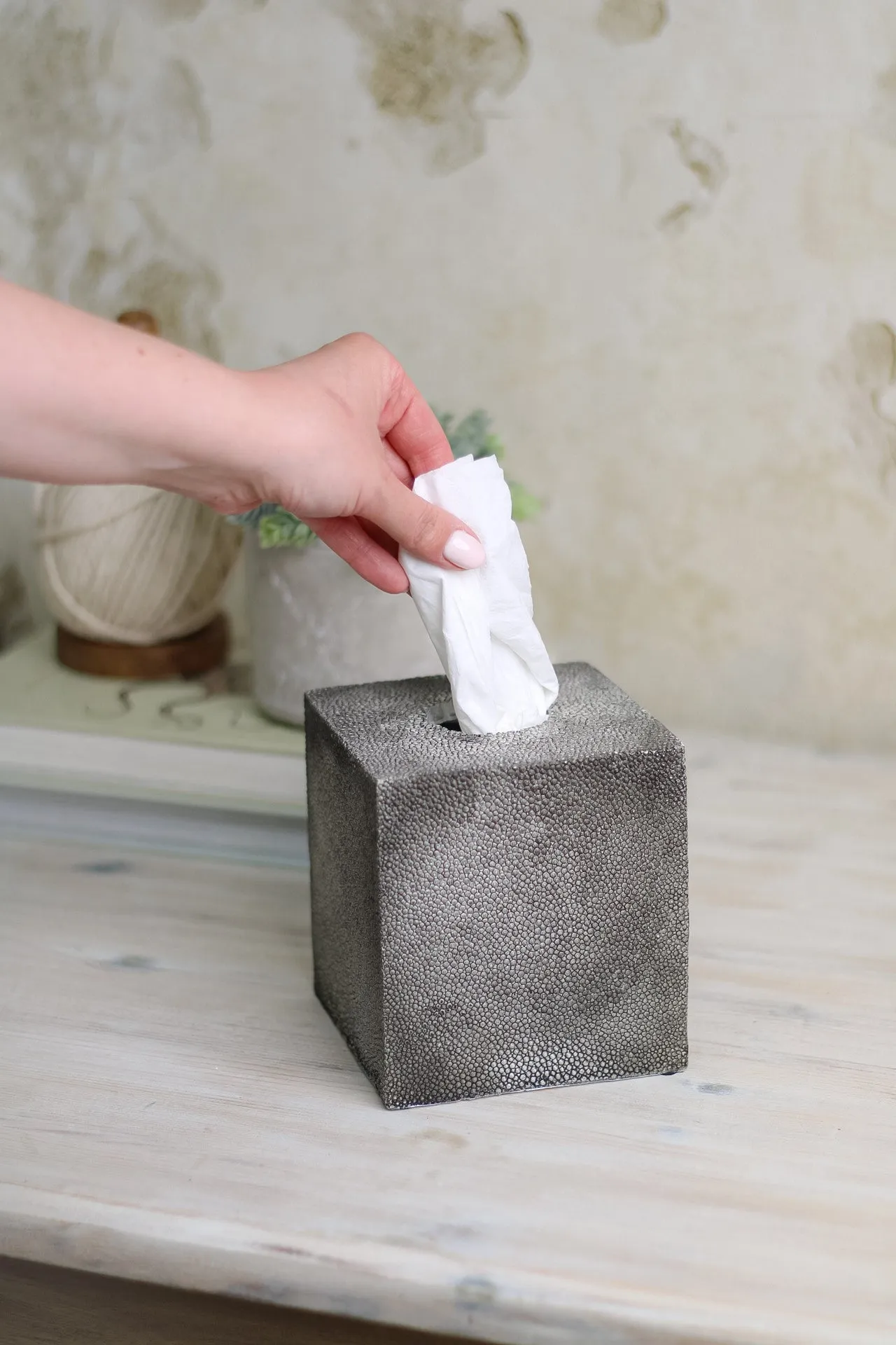 Faux Shagreen Grey Tissue Box