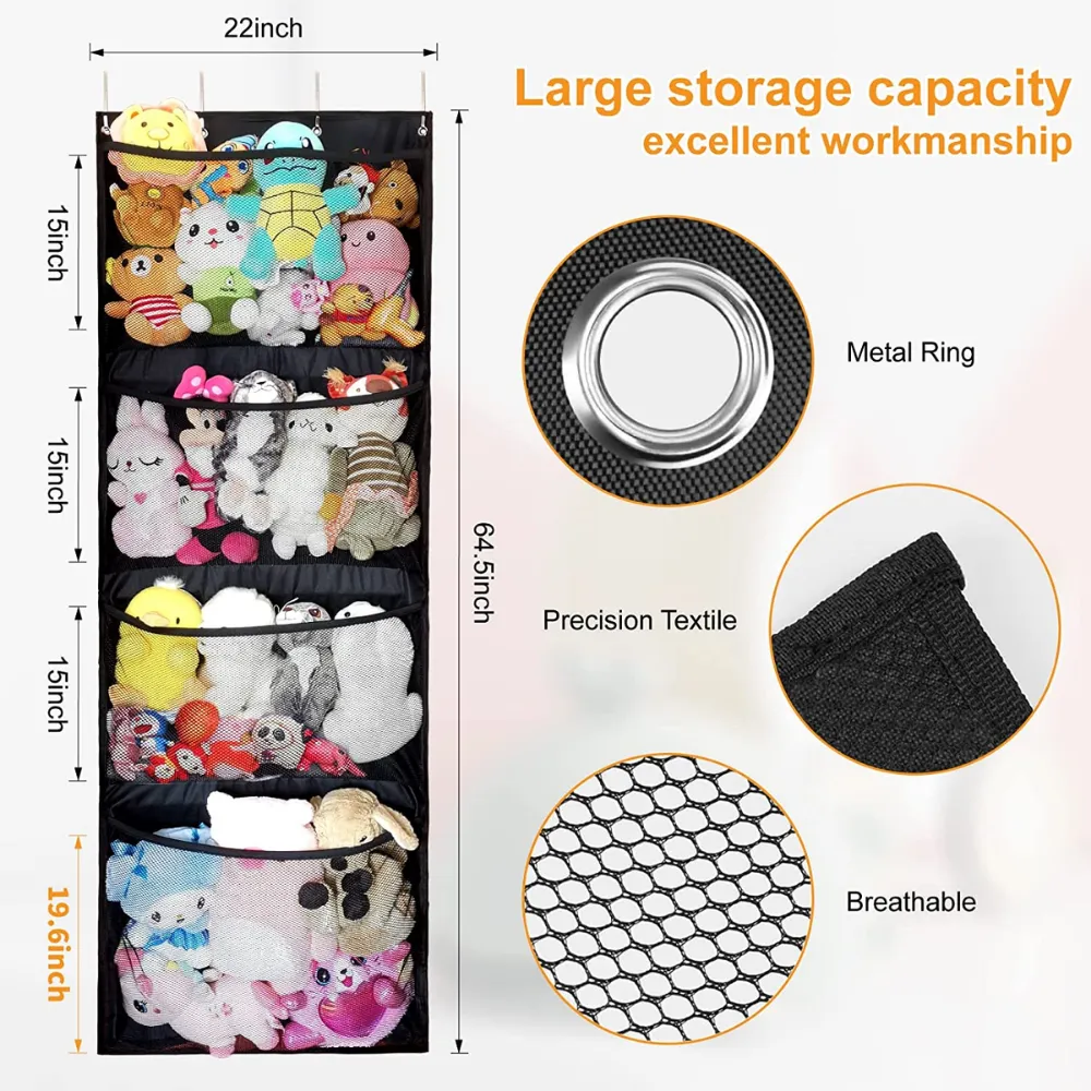 「Flash Sale 30% Off」Over Door Stuffed Animal Storage 4 Large Pockets (22*64.5 IN)