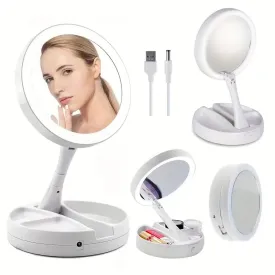 Foldable Makeup Mirror With LED Light