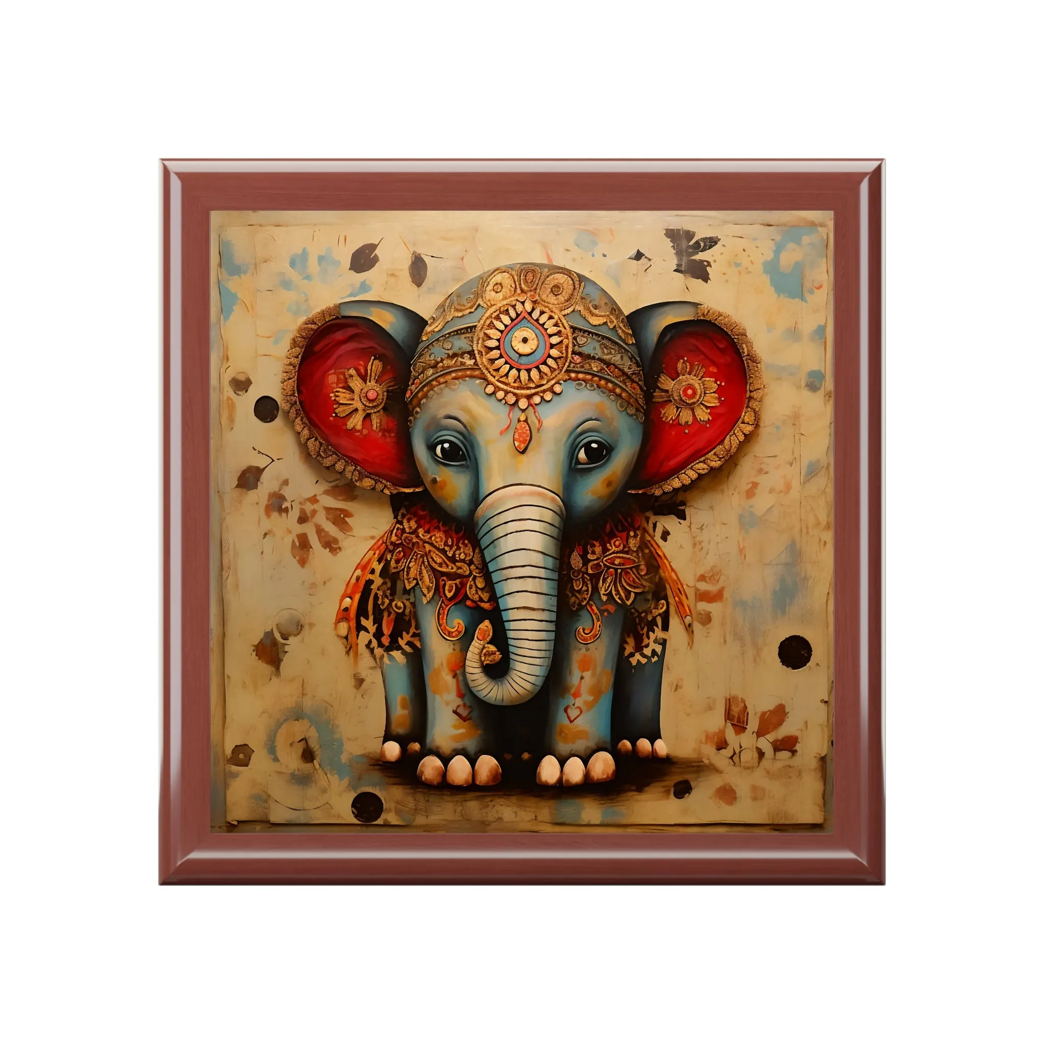 Folk Art Baby Elephant Jewelry Keepsake Box