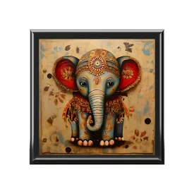 Folk Art Baby Elephant Jewelry Keepsake Box