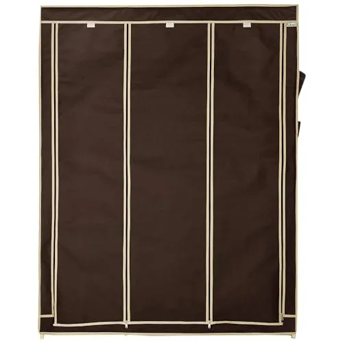 Greeno Wardrobe Storage Organizer for Home, Cloths, Shoes, Foldable with 3 Door 10 Rack Storage Hard PVC Pipes (Brown)