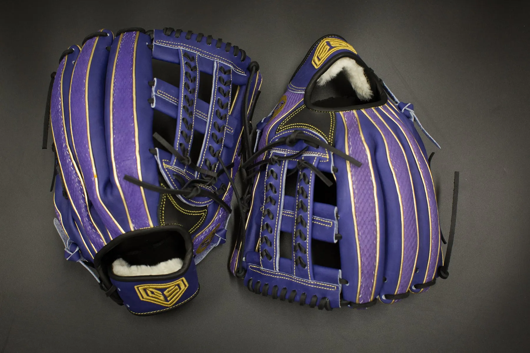 GS Sports Signature Series Laced H Web Ball Glove - Dual Welt Purple with Gold