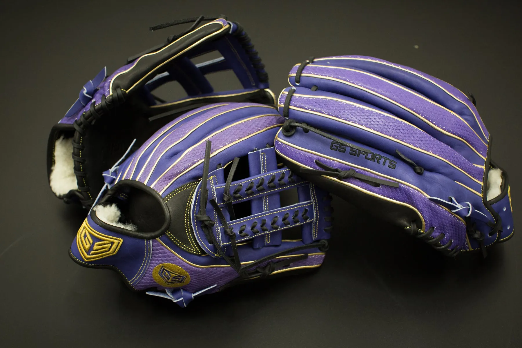 GS Sports Signature Series Laced H Web Ball Glove - Dual Welt Purple with Gold