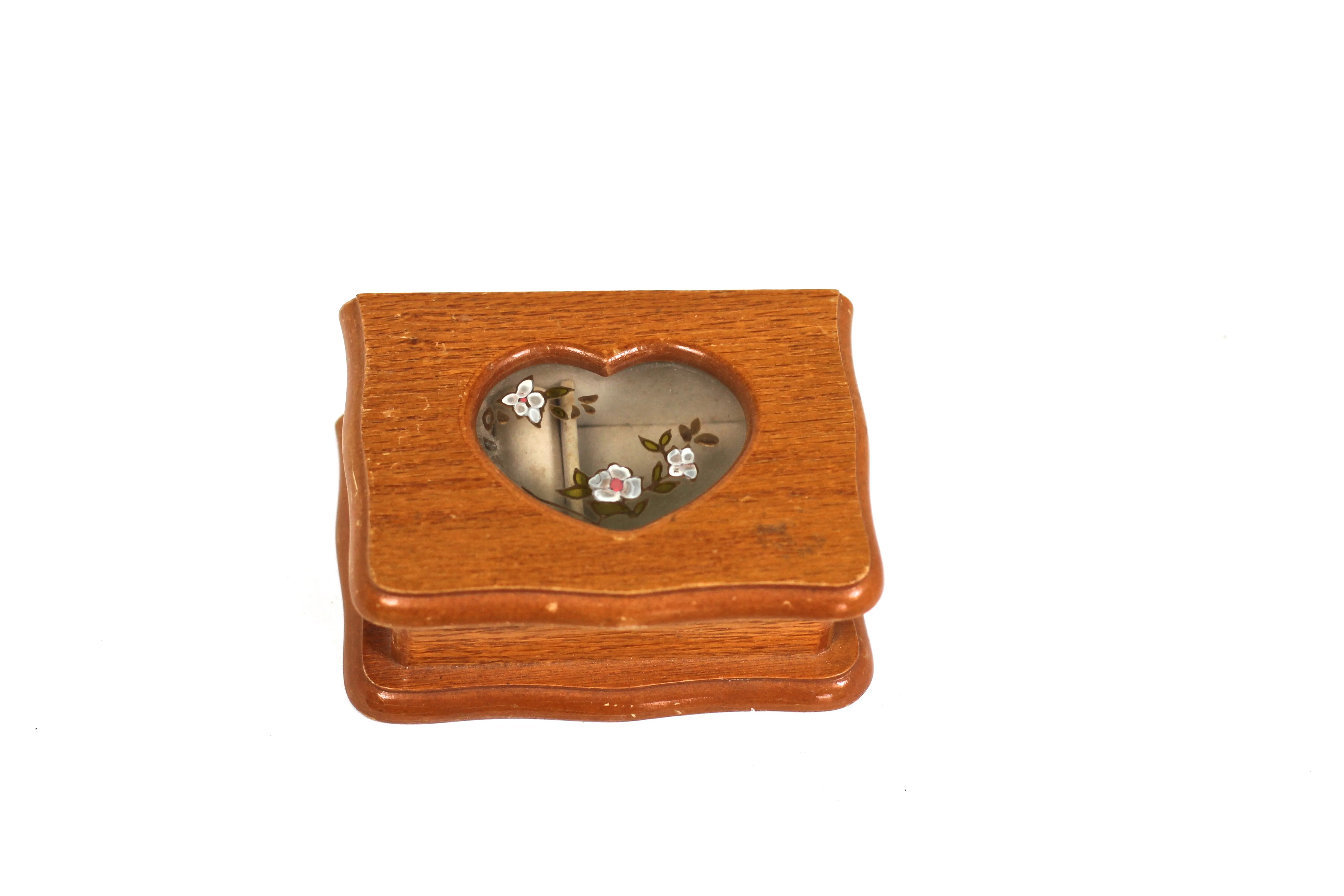 Hand Painted Heart Shaped Window Wood Jewelry Box