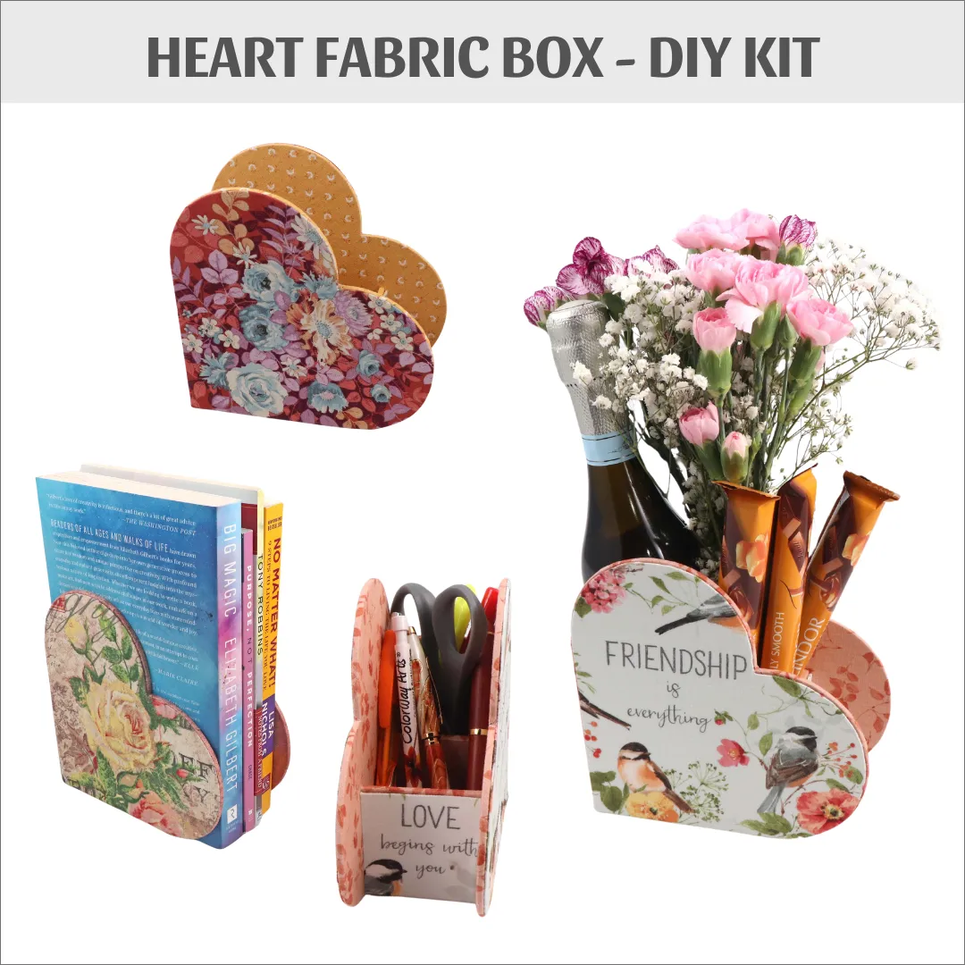 Heart fabric box DIY kit, cartonnage kit 227