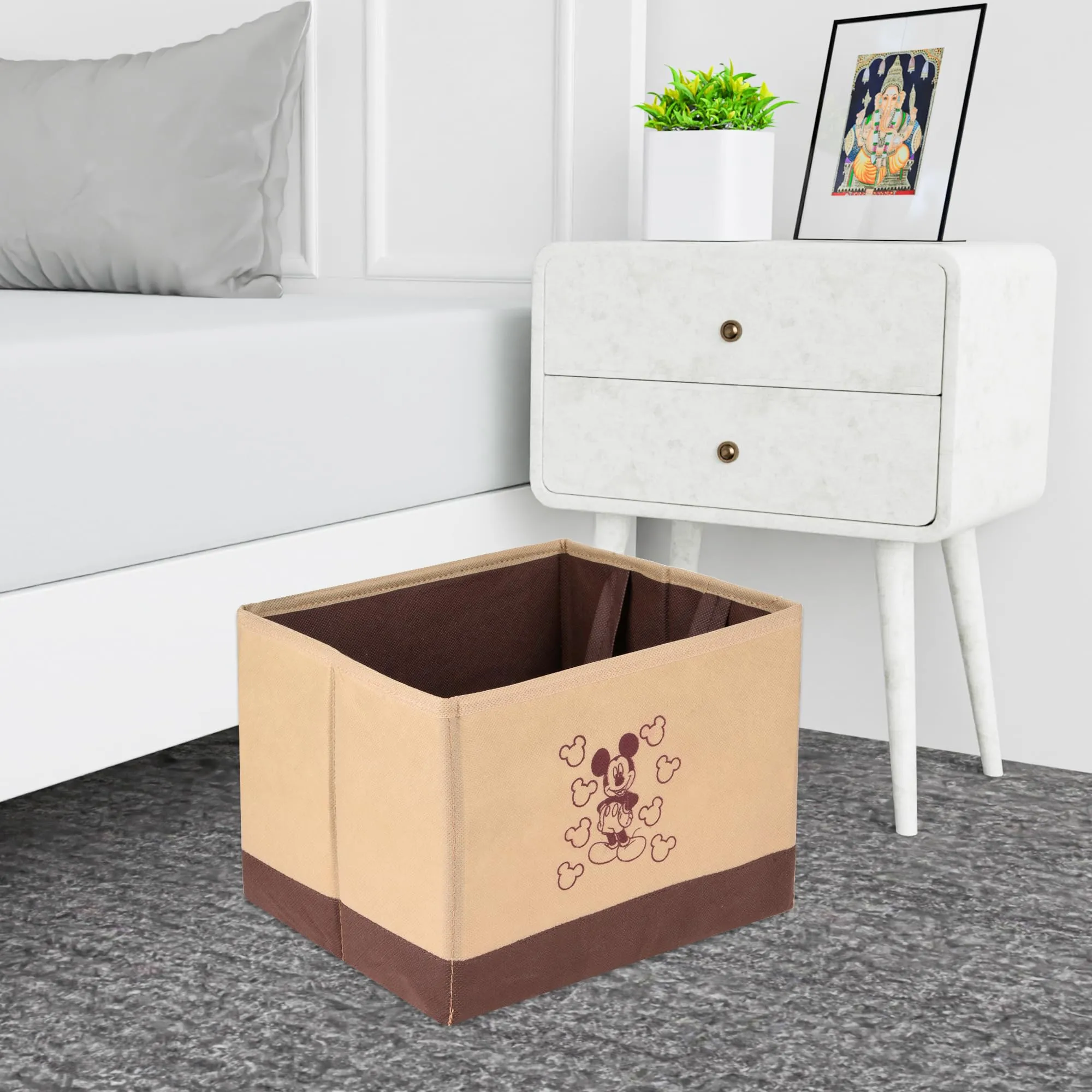 Heart Home Disney Mickey Drawer Storage Box|Storage Box for Clothes|Wardrobe Organizer for Books|Closet Box with Handle|Clothes Drawer Organizer|Small|Beige & Brown