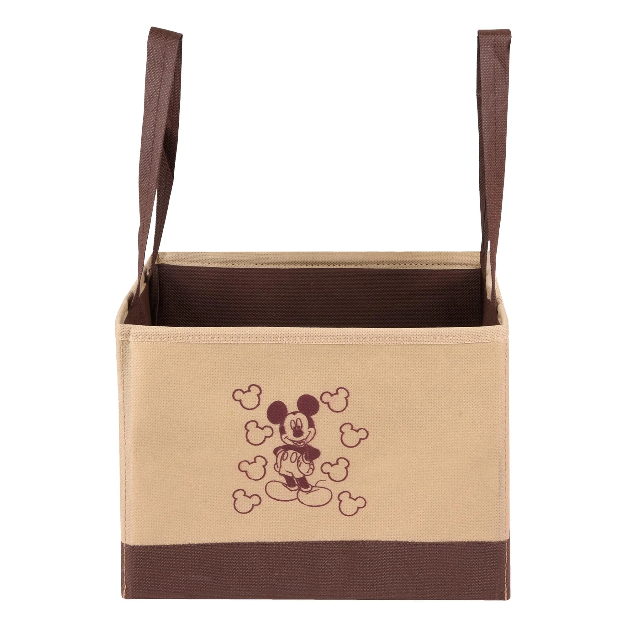 Heart Home Disney Mickey Drawer Storage Box|Storage Box for Clothes|Wardrobe Organizer for Books|Closet Box with Handle|Clothes Drawer Organizer|Small|Beige & Brown