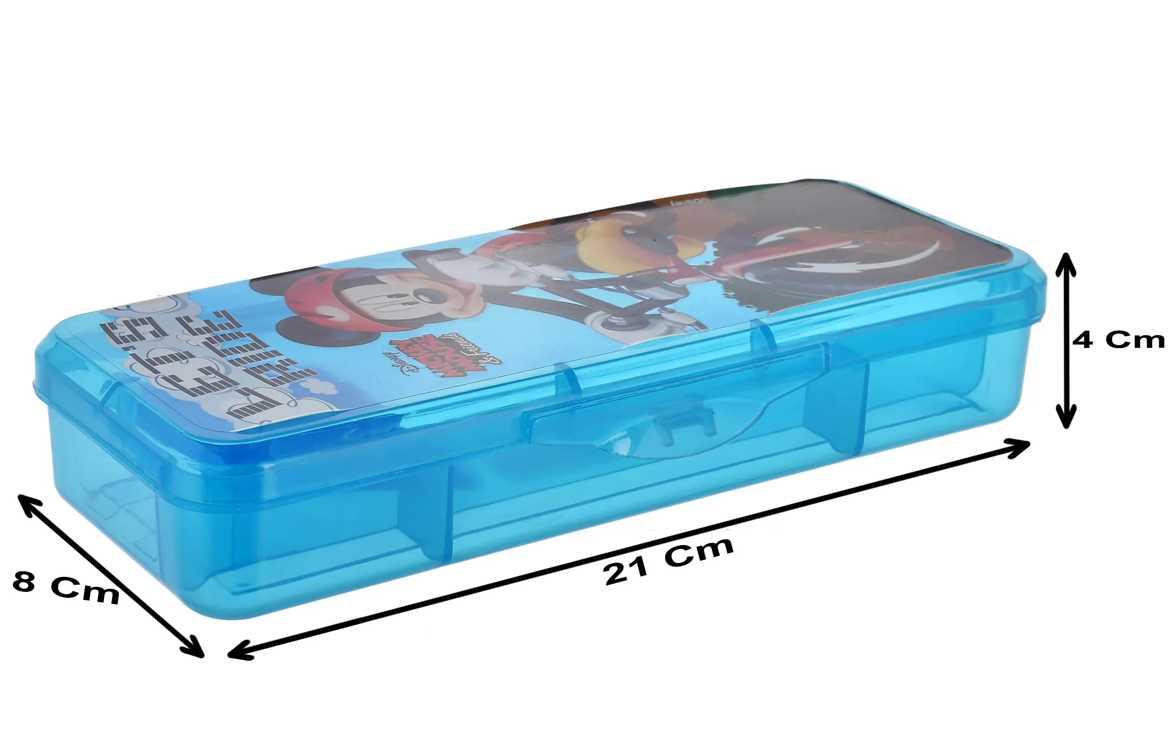 Heart Home Micky Mouse Printed Tranasparent Plastic Pencil Box Mini Organizer Storage Box for Kids (Blue)