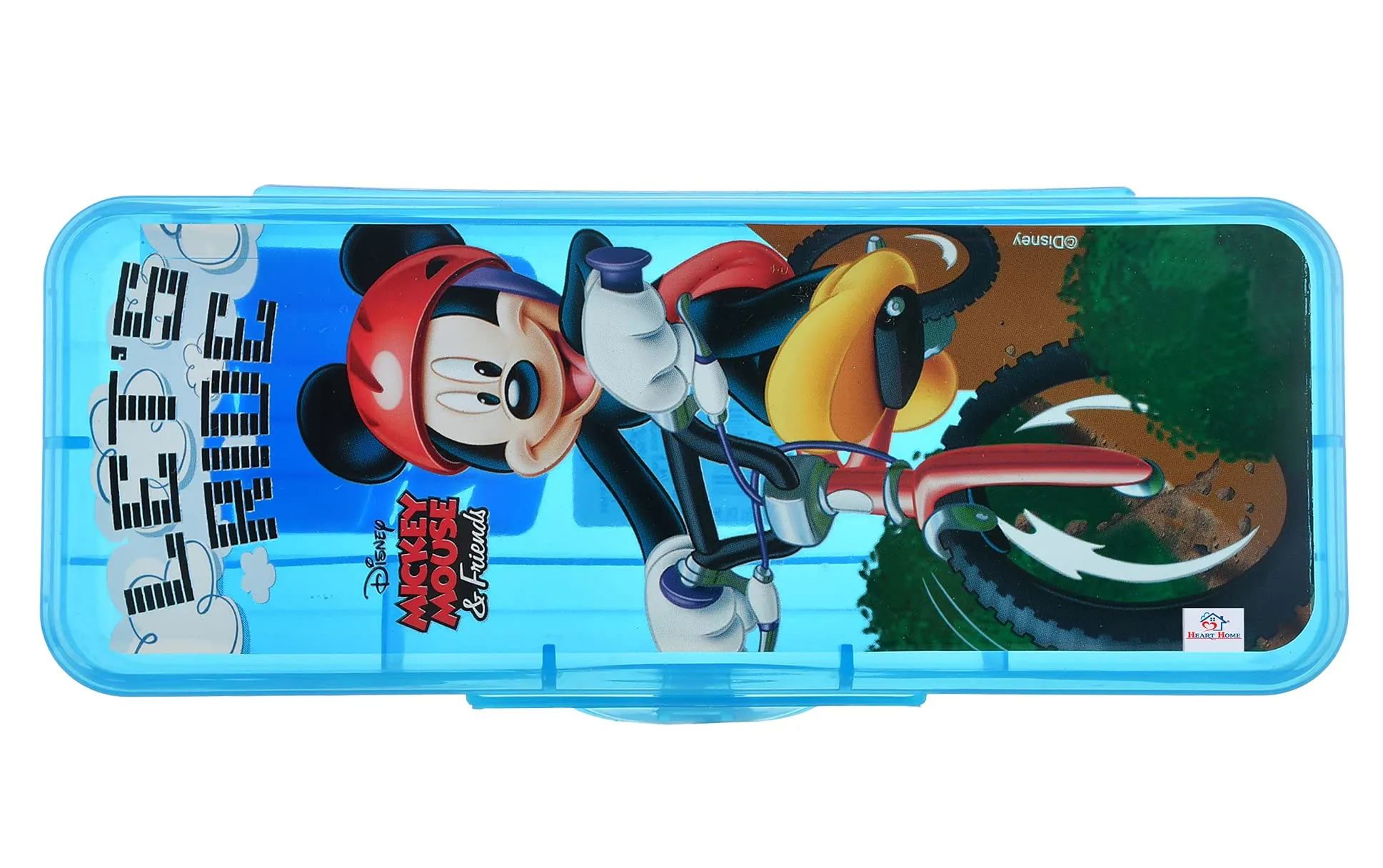 Heart Home Micky Mouse Printed Tranasparent Plastic Pencil Box Mini Organizer Storage Box for Kids (Blue)