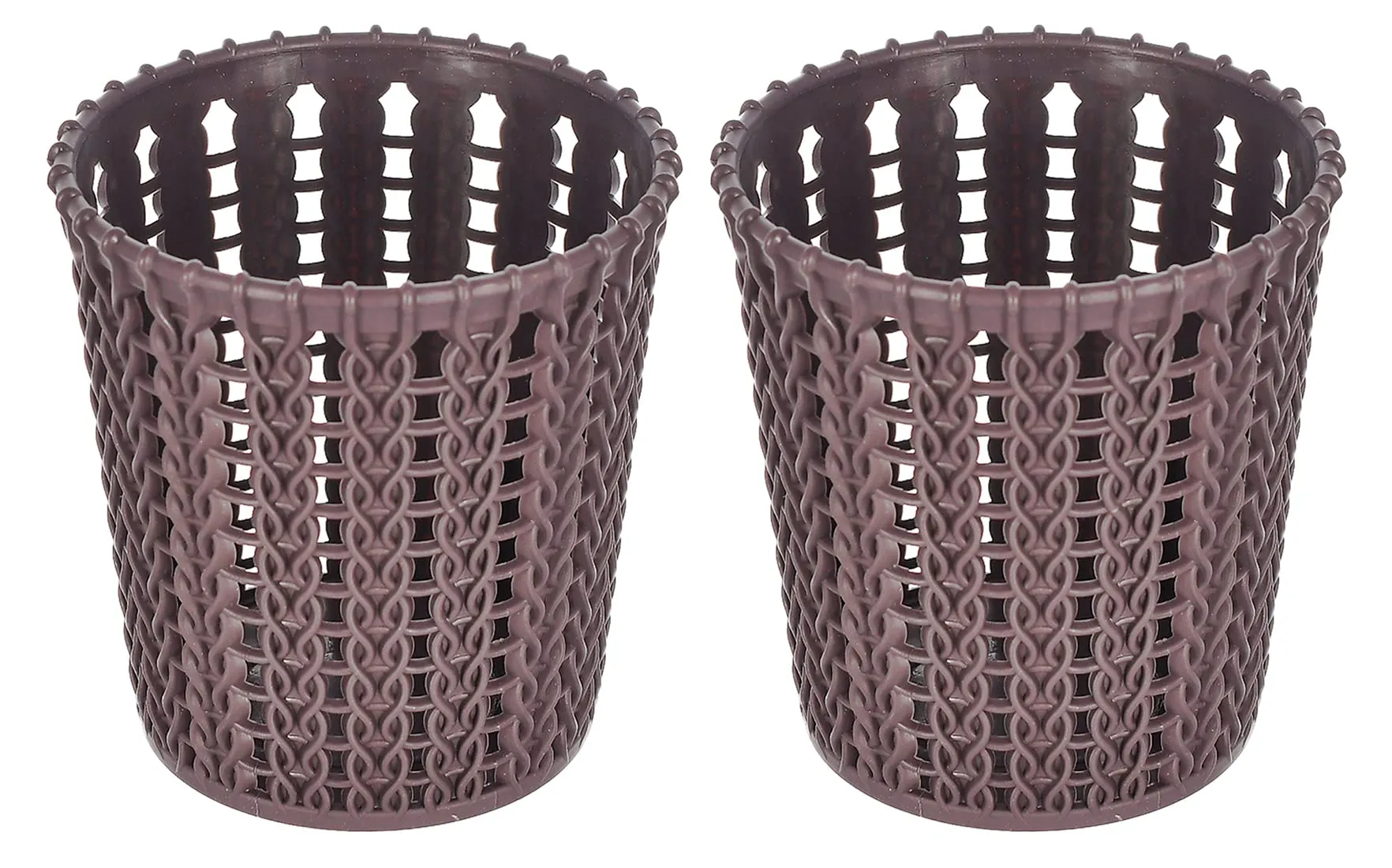 Heart Home Round Shape M 10 Multipurpose Plastic Holder/Organizer For Kitchen, Bathroom, Office, Living Room - Pack of 2 (Brown)-46HH0418