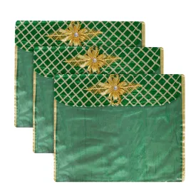 Heart Home Saree Cover | Clothes Storage Bag | Single Packing Saree with Velcro | Wardrobe Organizer | Cloth Stoarge Organizer | Check Jama Brooch-Design | Pack of 3 | Green