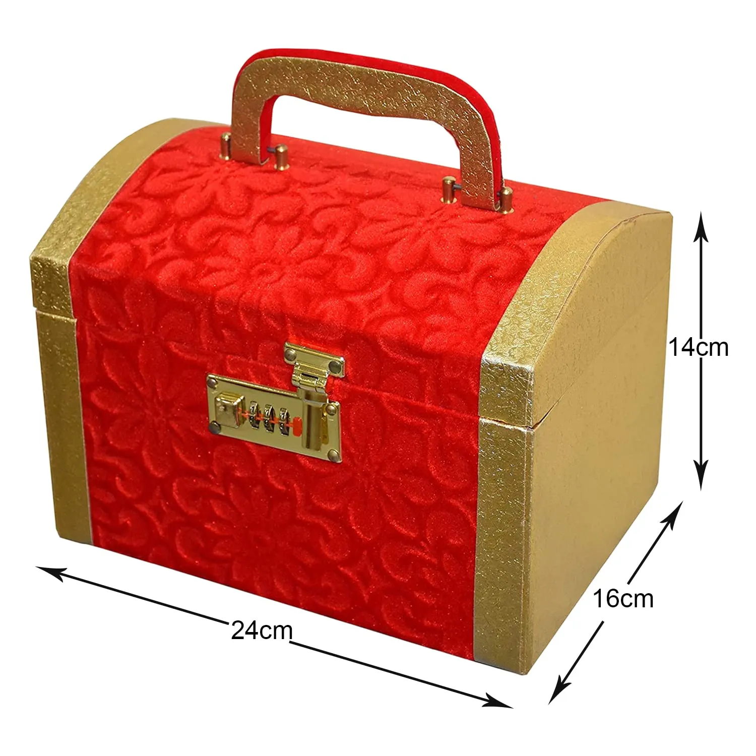 Heart Home Velvet Coated Wooden Jewellery Organizer/Makeup Box/Cosmetic Box/Vanity Case With 1 Bangle Rod, Mirror & Number Lock System (Red)-47HH0530