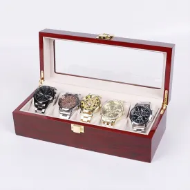 High-Quality Gominimo 5 Slot Watch Display Box, Red Wood