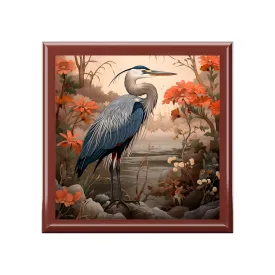 Japandi Style Great Blue Heron Artwork Gift and Jewelry Box