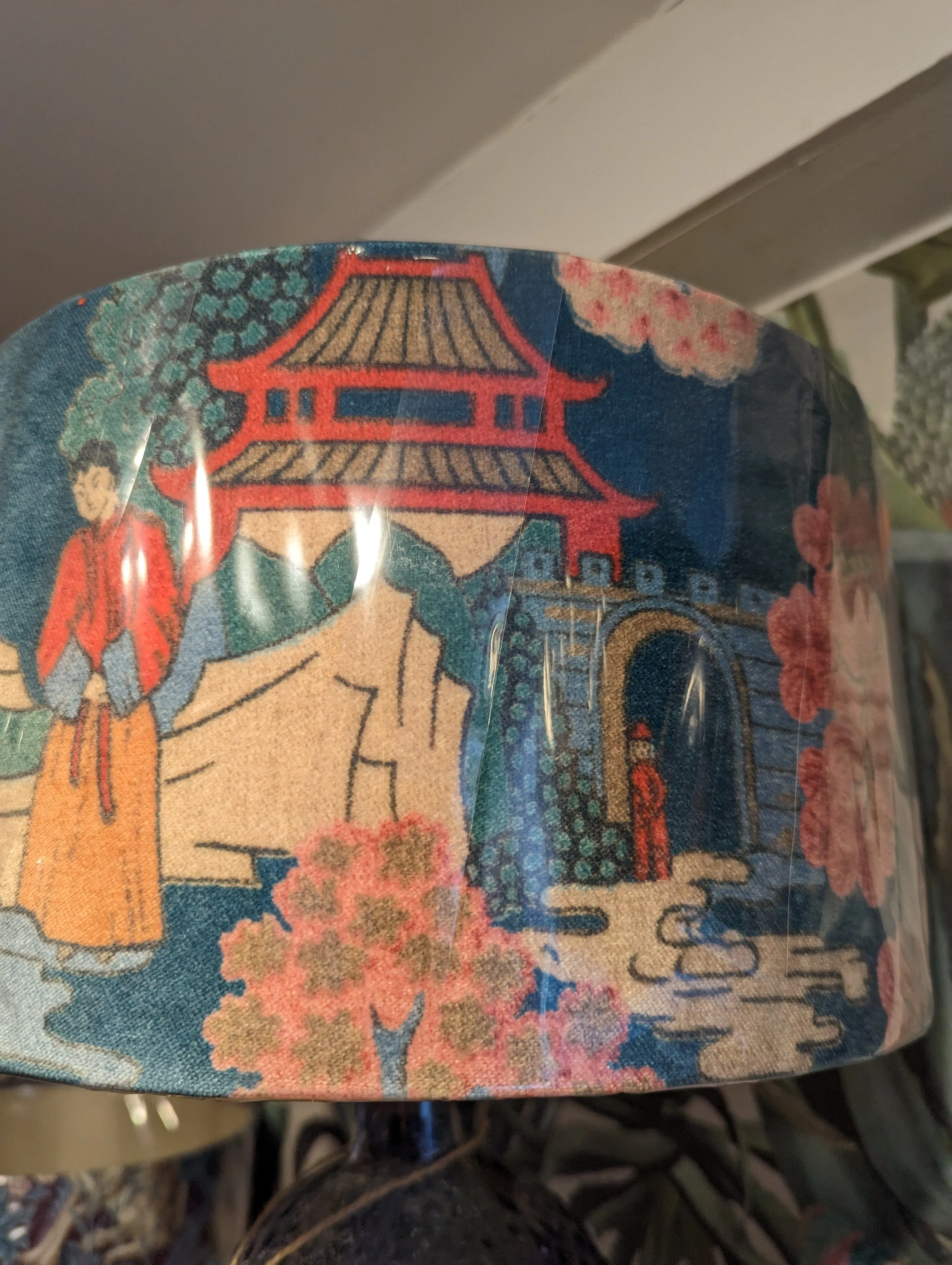 Japanese Garden Velvet Lampshade Gold Lining