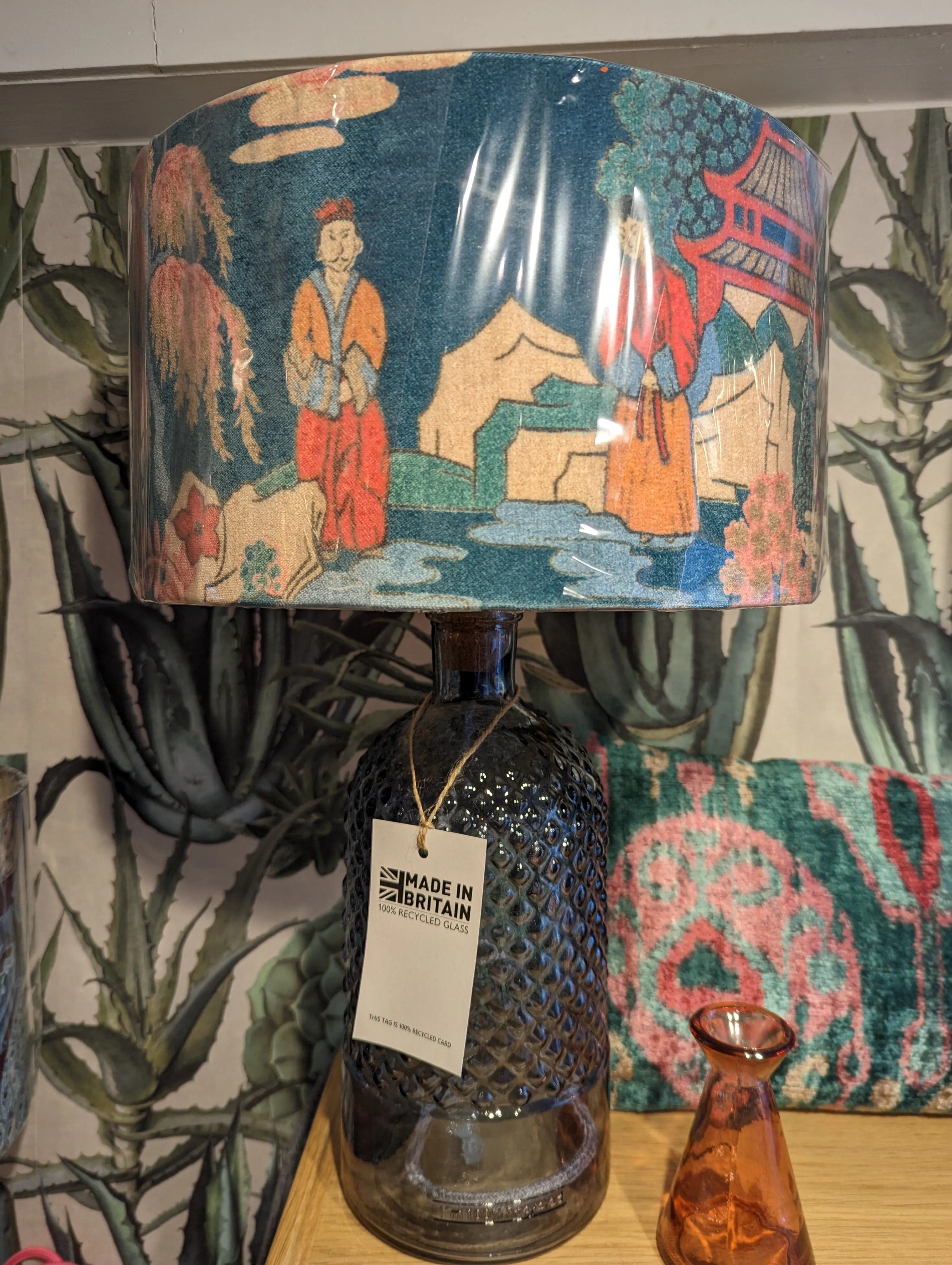 Japanese Garden Velvet Lampshade Gold Lining