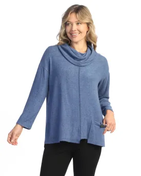 Jess & Jane VP2 Brushed Hacci Box Top w/ Cowl Neck and Patch Pocket