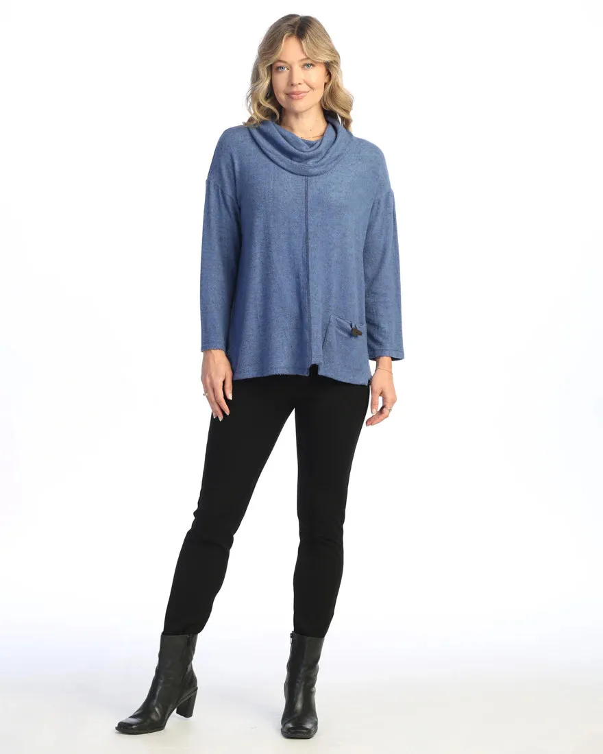 Jess & Jane VP2 Brushed Hacci Box Top w/ Cowl Neck and Patch Pocket