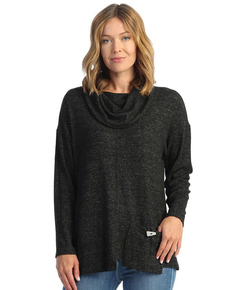 Jess & Jane VP2 Brushed Hacci Box Top w/ Cowl Neck and Patch Pocket