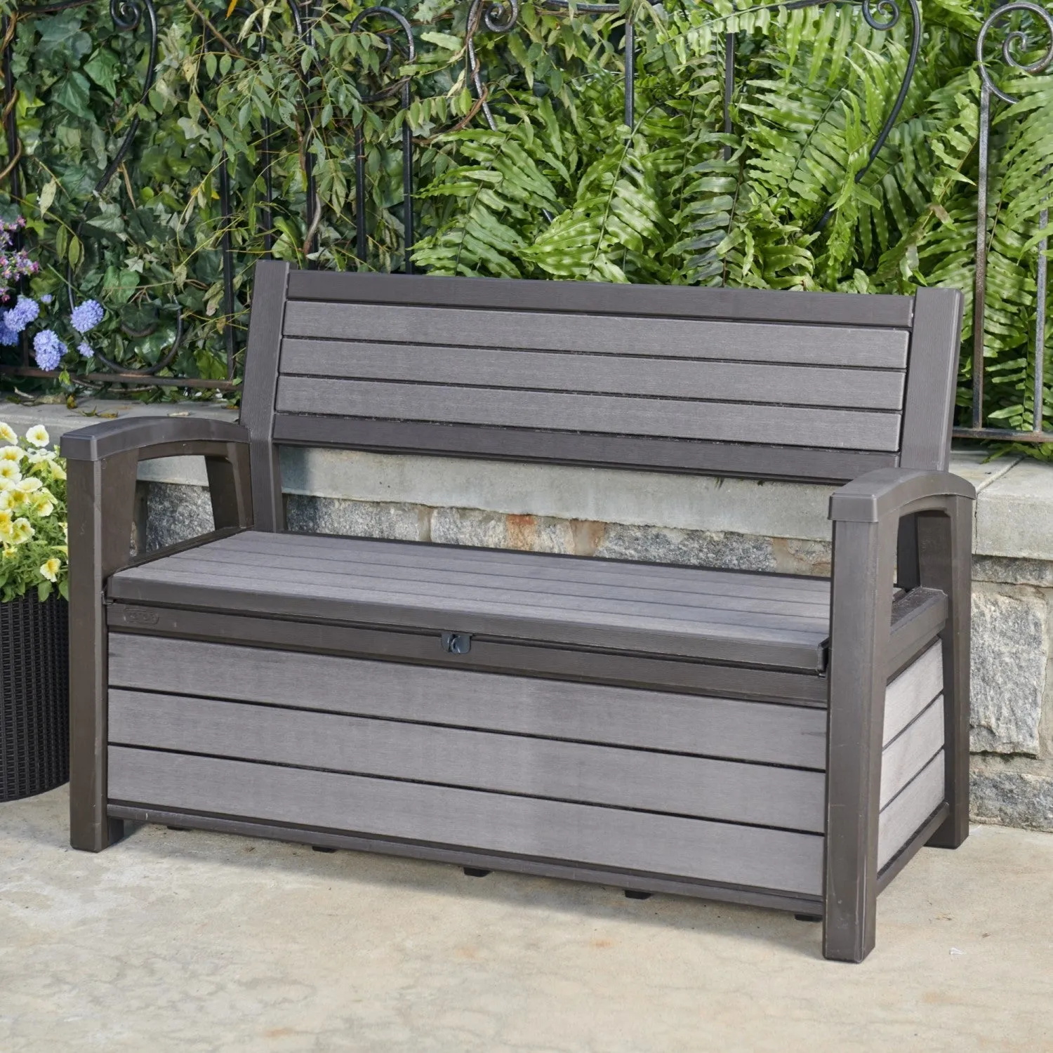 Keter Hudson Garden Bench Storage Box Wood Effect 227L Anthracite