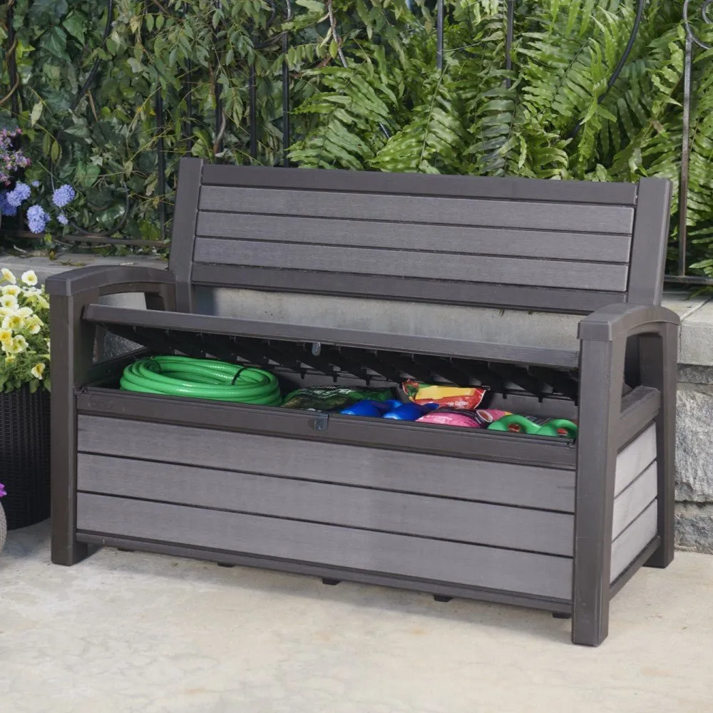 Keter Hudson Garden Bench Storage Box Wood Effect 227L Anthracite