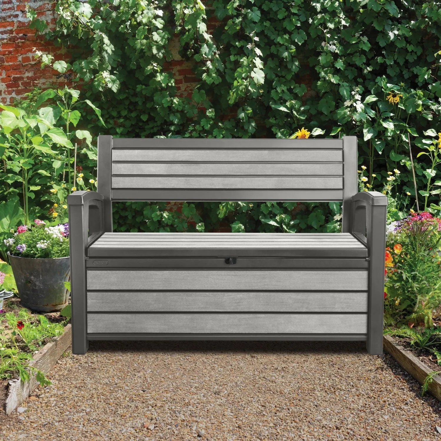 Keter Hudson Garden Bench Storage Box Wood Effect 227L Anthracite