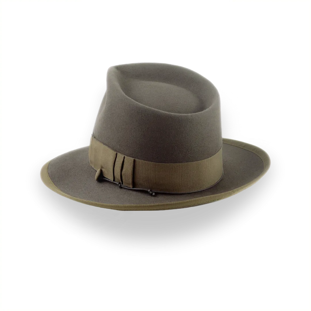 Khaki Vintage Style Fedora Hat in Luxurious Beaver Fur Felt |  The Pandamator