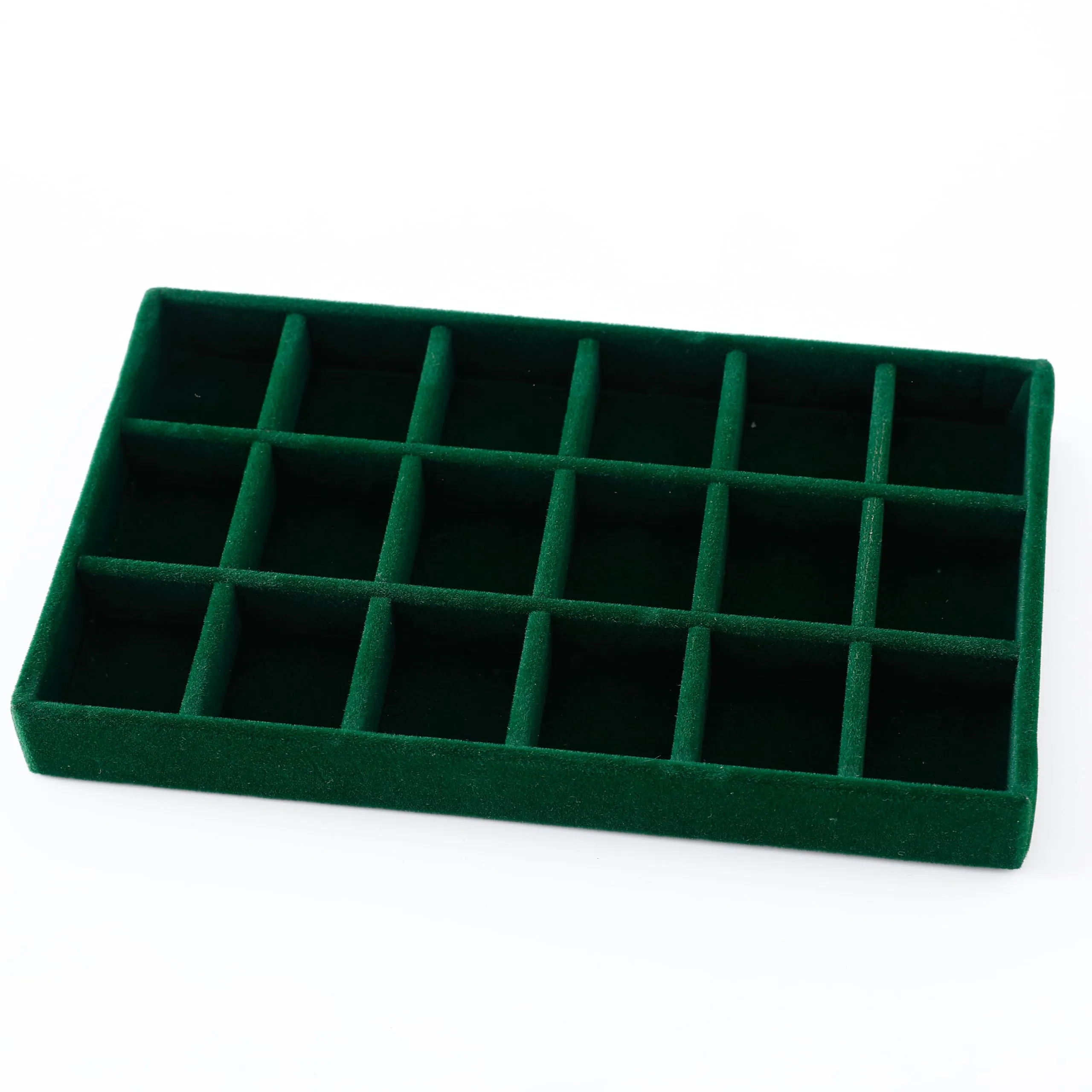 Kuber Industries 12 Pieces Velvet Jewelry Trays Organizer | Jewelry Storage Box | Jewelry Organizer | Showcase Holder Dresser Organizer for Earring Necklace Ring | Pack of 3 | YBL4-05 | Dark Green