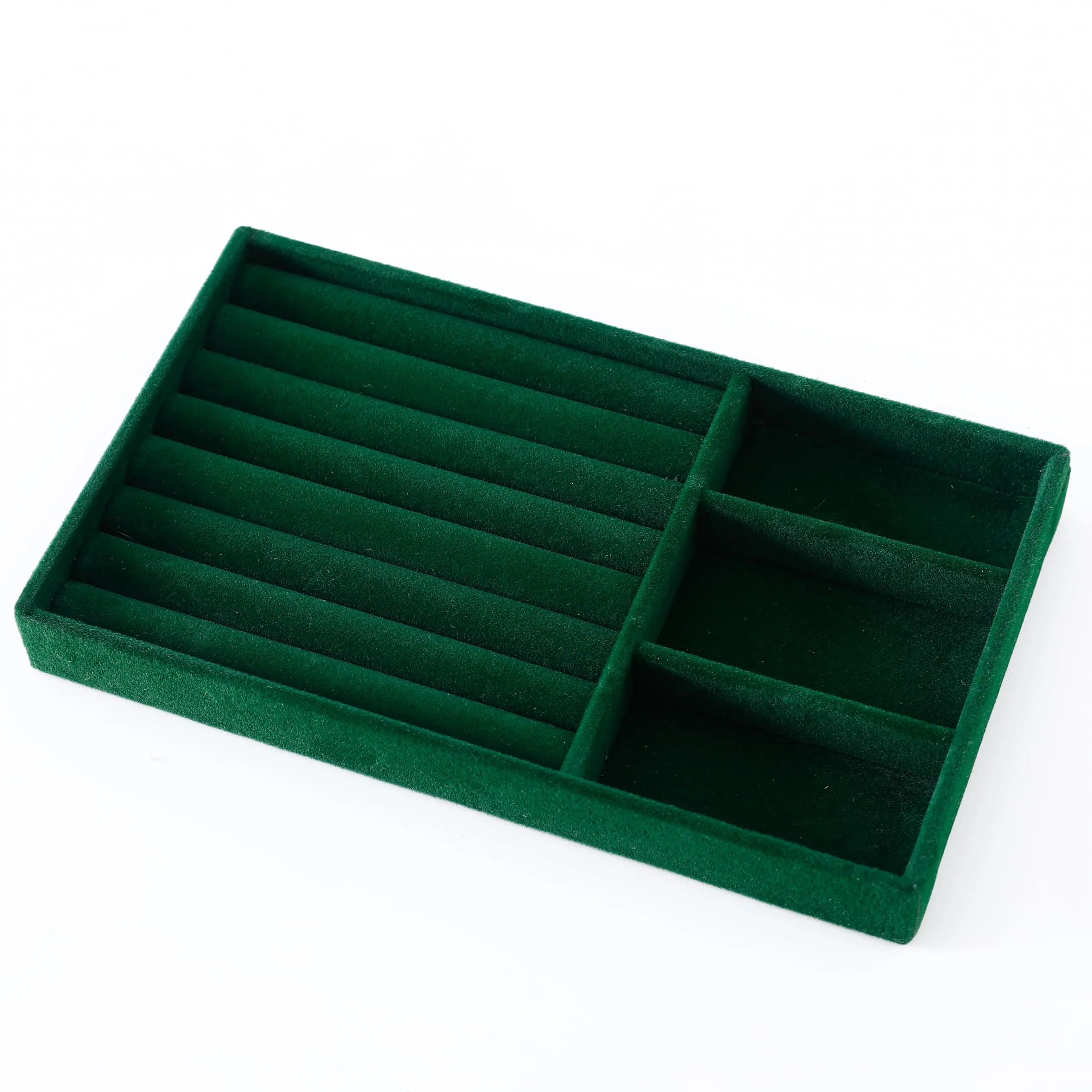 Kuber Industries 12 Pieces Velvet Jewelry Trays Organizer | Jewelry Storage Box | Jewelry Organizer | Showcase Holder Dresser Organizer for Earring Necklace Ring | Pack of 3 | YBL4-05 | Dark Green