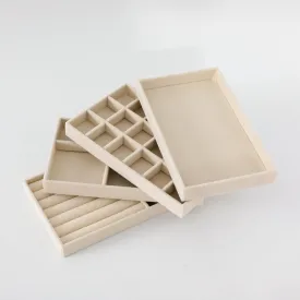 Kuber Industries 16 Pieces Velvet Jewelry Trays Organizer | Jewelry Storage Box | Jewelry Organizer | Showcase Holder Dresser Organizer for Earring Necklace Bracelet Ring | Pack of 4 | YBL4-01|Beige