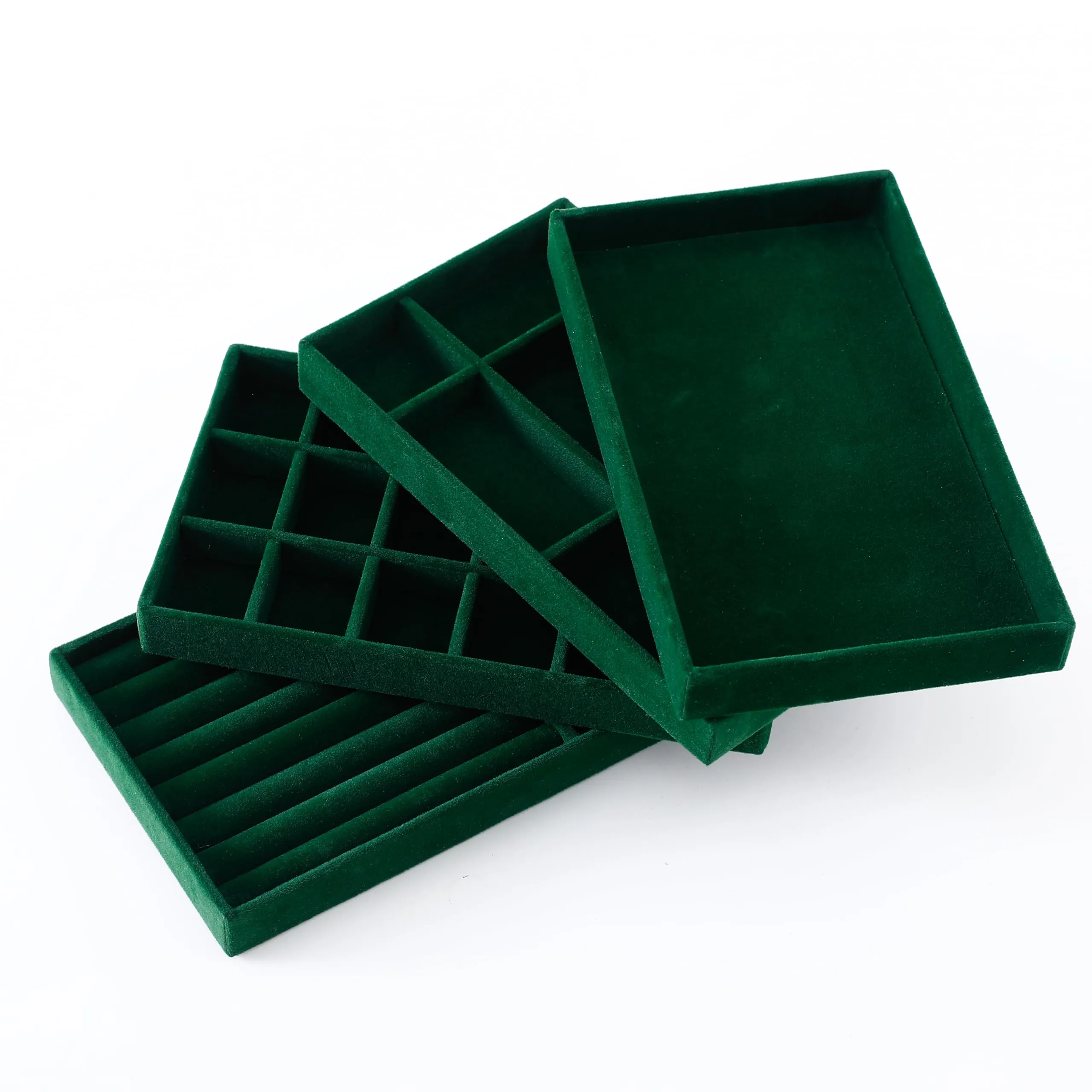 Kuber Industries 20 Pieces Velvet Jewelry Trays Organizer | Jewelry Storage Box | Jewelry Organizer | Showcase Holder Dresser Organizer for Earring Necklace Ring | Pack of 5 | YBL4-05 | Dark Green