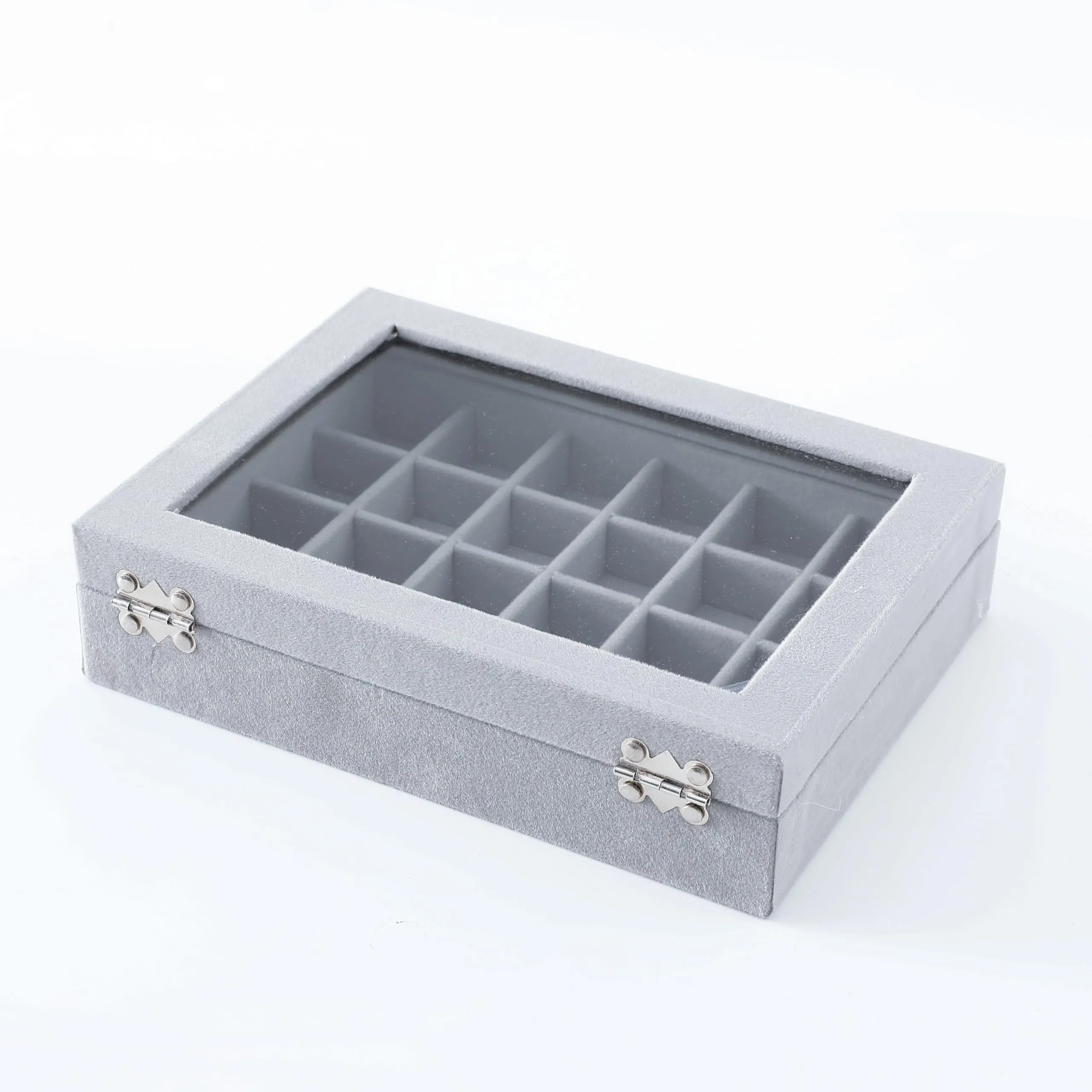 Kuber Industries 24 Grids Velvet Jewelry Box Organizer | Jewelry Storage Box | Jewelry Organizer | Showcase Holder Dresser Organizer for Earring Necklace Bracelet Ring | Pack of 1 | YBLG03 | Grey