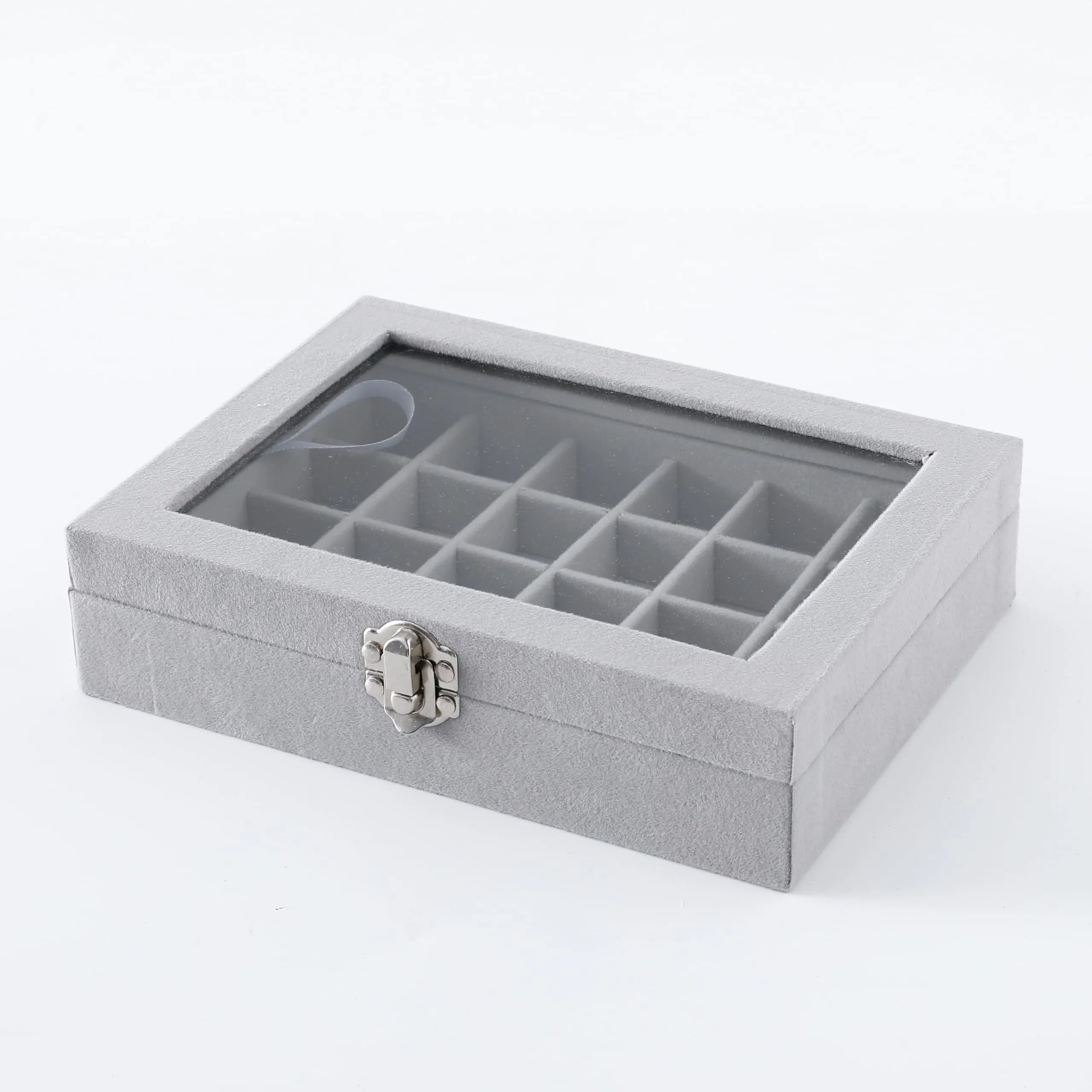 Kuber Industries 24 Grids Velvet Jewelry Box Organizer | Jewelry Storage Box | Jewelry Organizer | Showcase Holder Dresser Organizer for Earring Necklace Bracelet Ring | Pack of 1 | YBLG03 | Grey