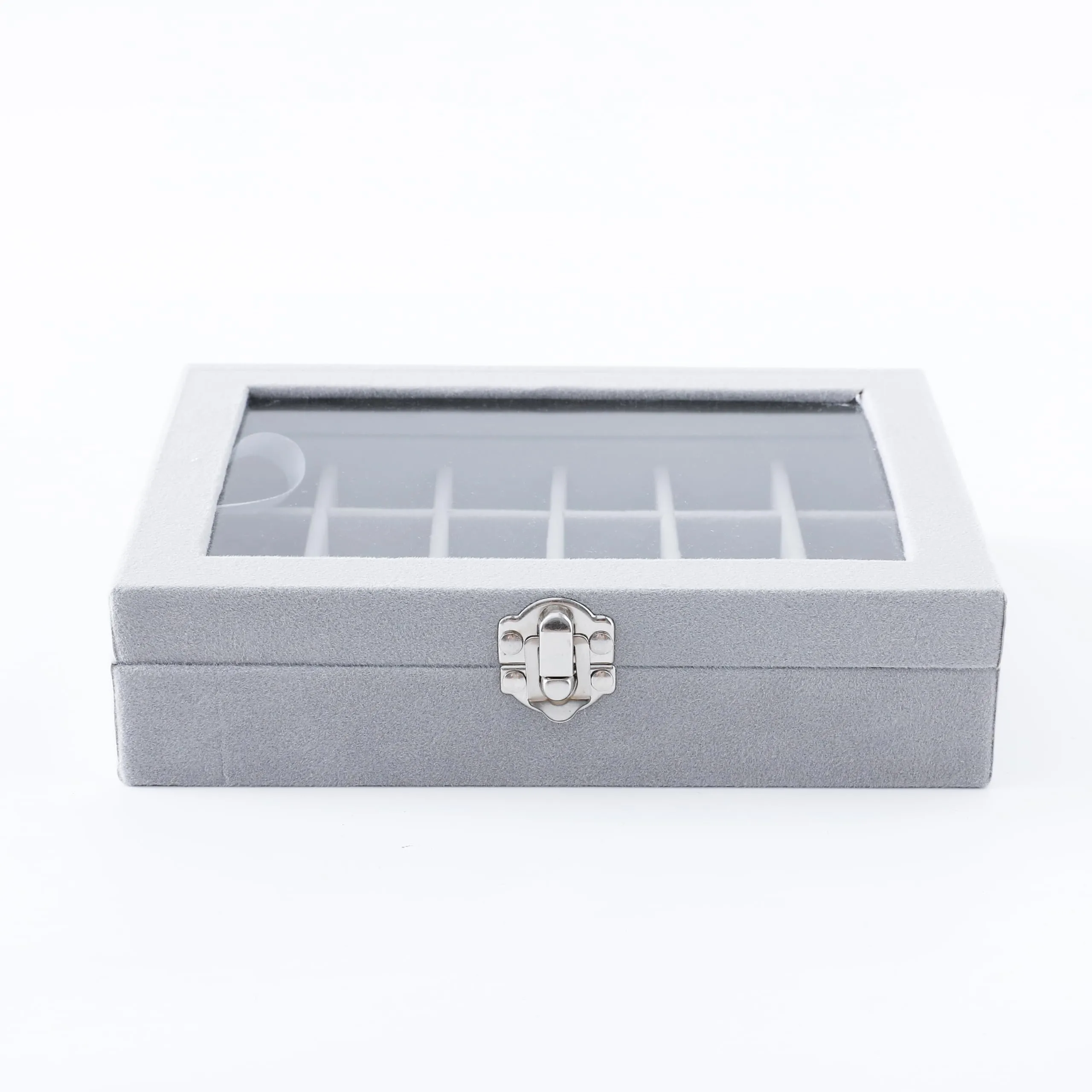 Kuber Industries 24 Grids Velvet Jewelry Box Organizer | Jewelry Storage Box | Jewelry Organizer | Showcase Holder Dresser Organizer for Earring Necklace Bracelet Ring | Pack of 1 | YBLG03 | Grey