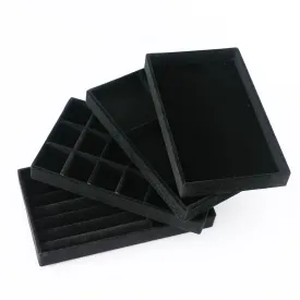 Kuber Industries 24 Pieces Velvet Jewelry Trays Organizer |Jewelry Storage Box | Jewelry Organizer |Showcase Holder Dresser Organizer for Earring Necklace Bracelet Ring | Pack of 6 | YBL4-03 | Black