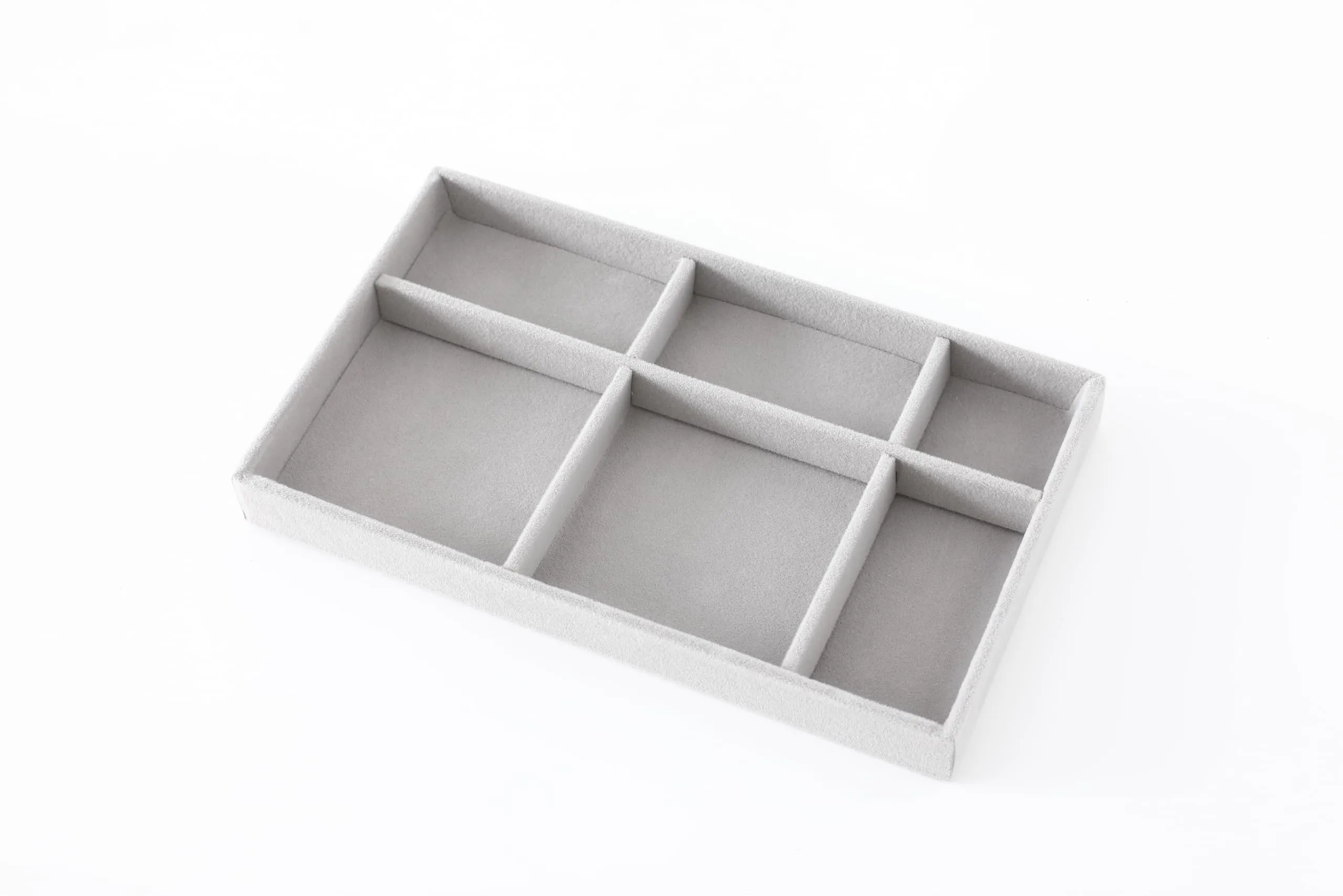 Kuber Industries 4 Pieces Velvet Jewelry Trays Organizer | Jewelry Storage Box | Jewelry Organizer | Showcase Holder Dresser Organizer for Earring Necklace Bracelet Ring | Pack of 1 | YBL4-02 | Grey