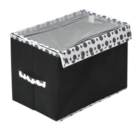 Kuber Industries Dot Printed Multiuses Large Non-Woven Storage Box/Organizer With Tranasparent Lid (Black) -44KM0421