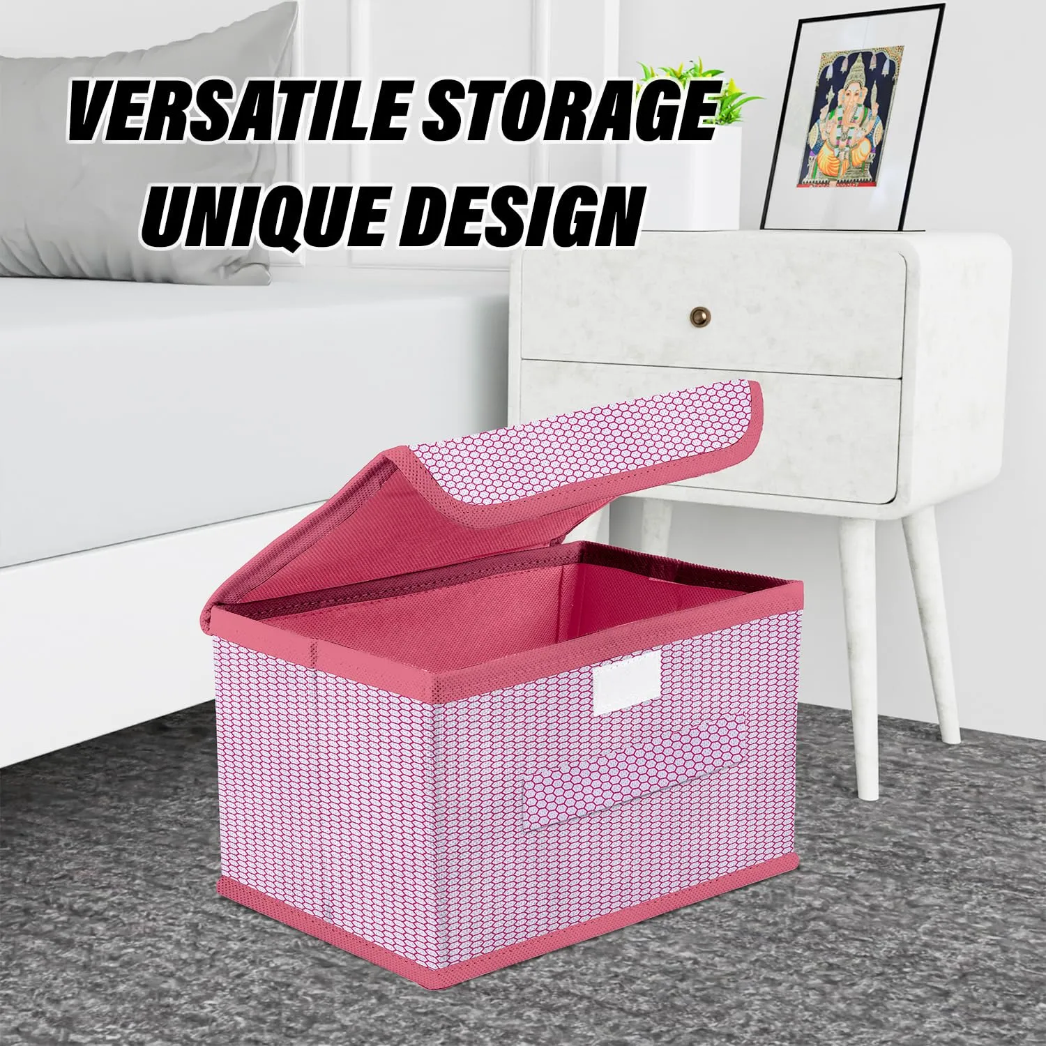 Kuber Industries Drawer Storage Box | Foldable Dhakkan Storage Box | Non-Woven Clothes Organizer For Toys | Storage Box with Handle | Medium | Pack of 3 | Pink & Gray