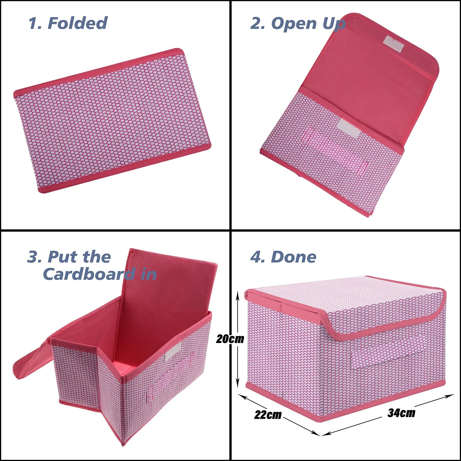 Kuber Industries Drawer Storage Box | Zig Zag Dhakkan Storage Box | Non-Woven Clothes Organizer For Toys | Storage Box with Handle | Medium | Pack of 3 | Pink