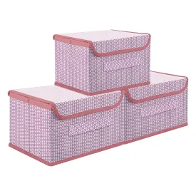 Kuber Industries Drawer Storage Box | Zig Zag Dhakkan Storage Box | Non-Woven Clothes Organizer For Toys | Storage Box with Handle | Medium | Pack of 3 | Pink